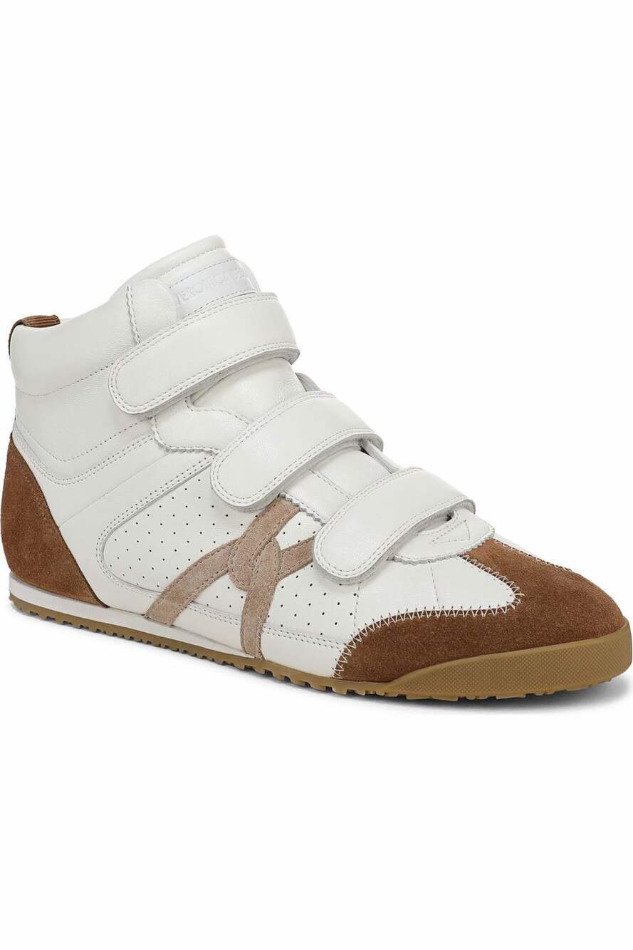 Veronica Beard Nima White Leather and Suede High-Top Sneakers